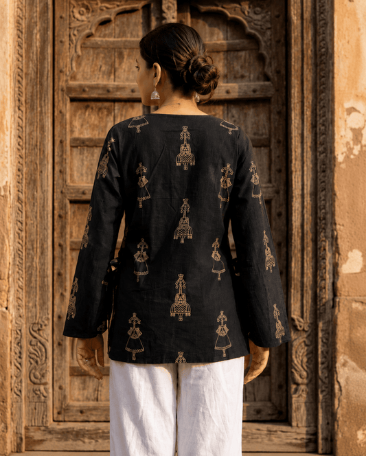 Black Dollki Cotton Kurti - Soraani