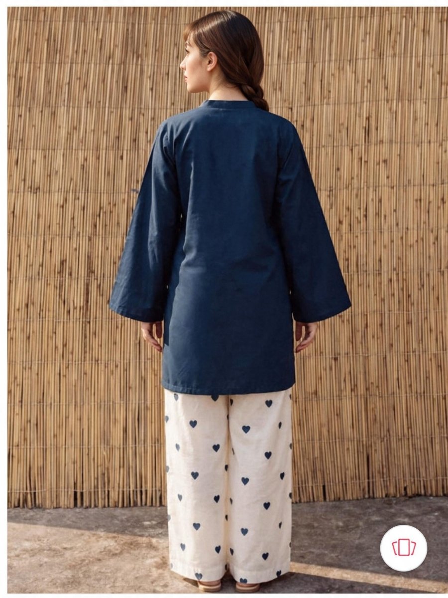 Navy Blue Rayon Kurti with Farshi Salwar Set - Soraani