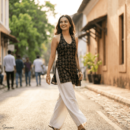 Noirika Lace-Back Halter Kurti - Soraani