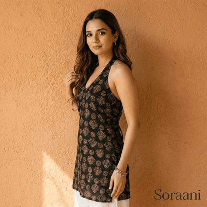 Noirika Lace-Back Halter Kurti - Soraani