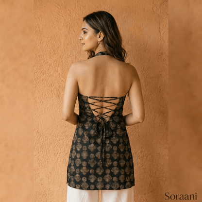 Noirika Lace-Back Halter Kurti - Soraani