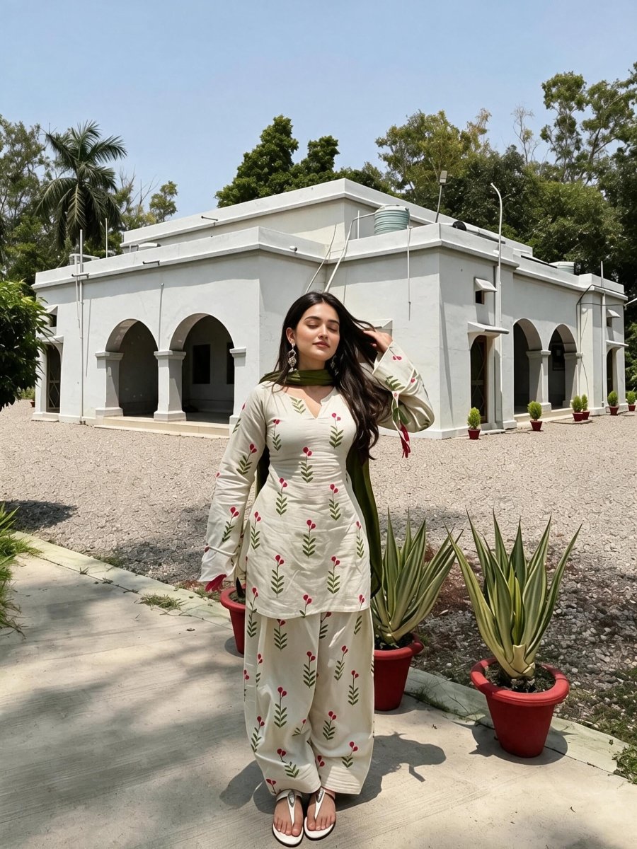 Pink Floral Printed Kurta with Palazzos - Soraani