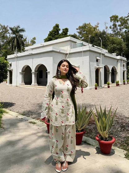 Pink Floral Printed Kurta with Palazzos - Soraani