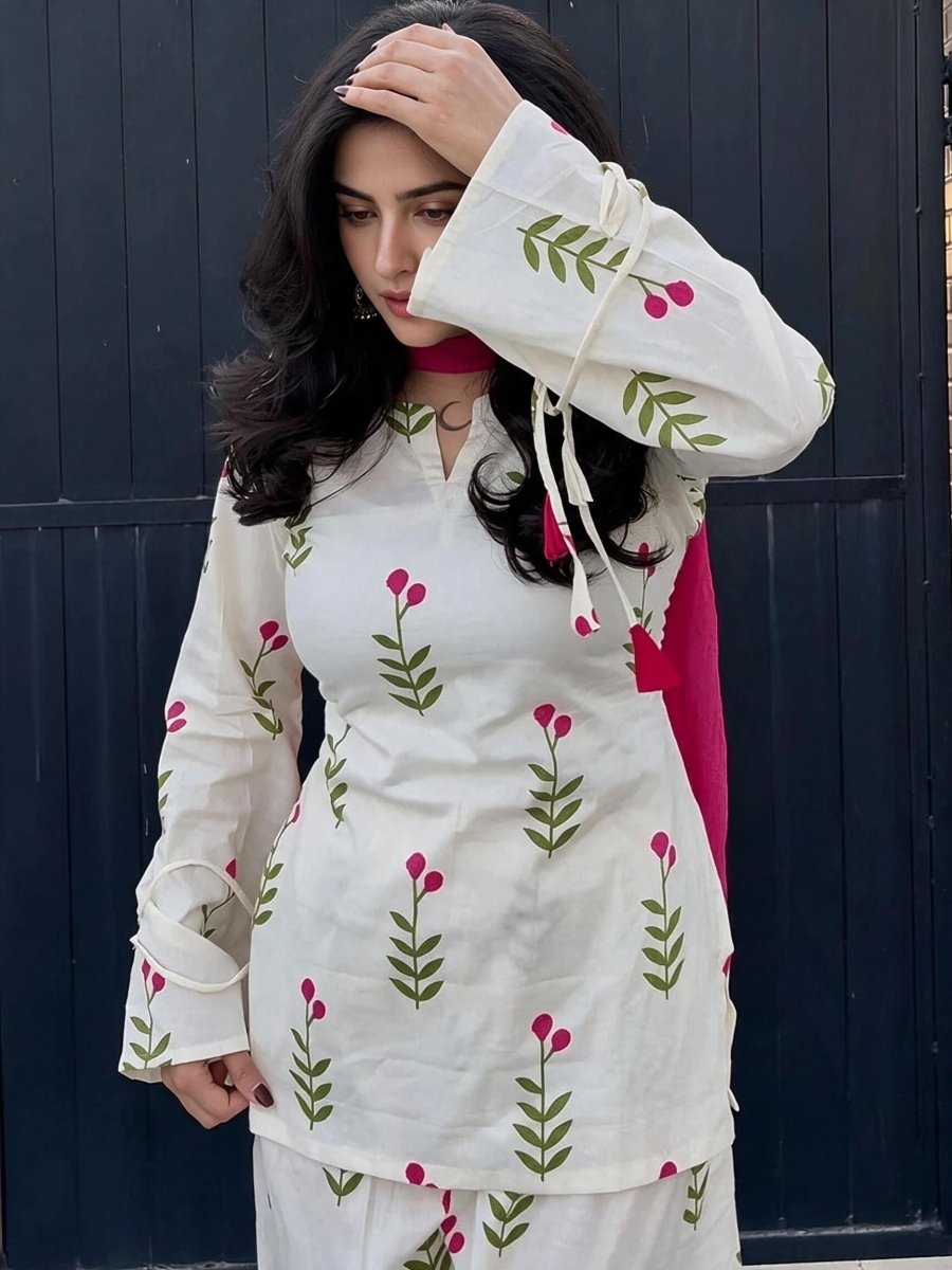 Pink Floral Printed Kurta with Palazzos - Soraani