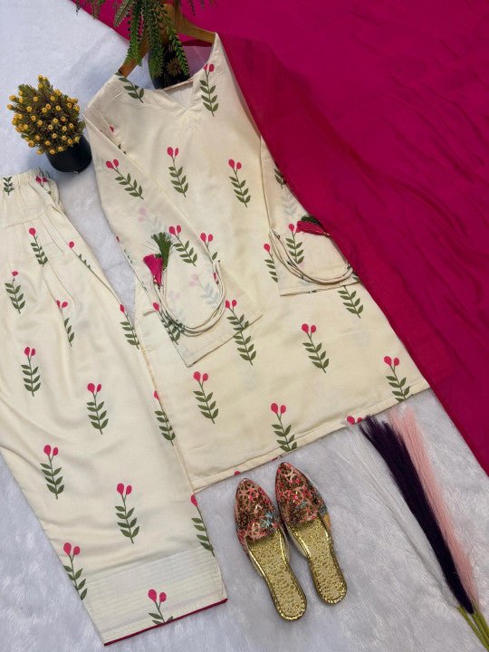 Pink Floral Printed Kurta with Palazzos - Soraani