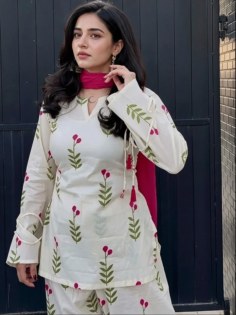 Pink Floral Printed Kurta with Palazzos - Soraani