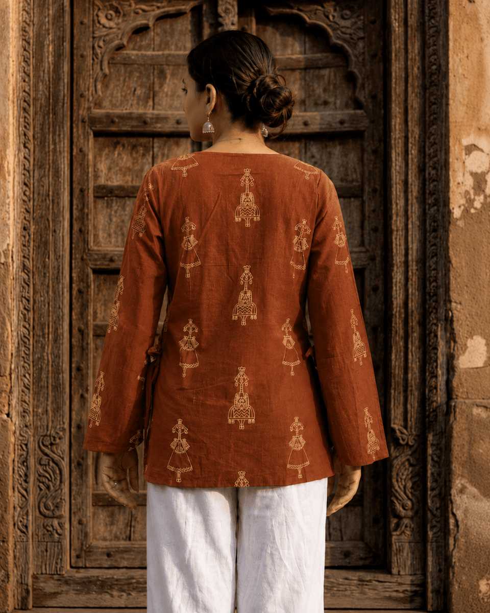 Rust Dollki Cotton Kurti - Soraani