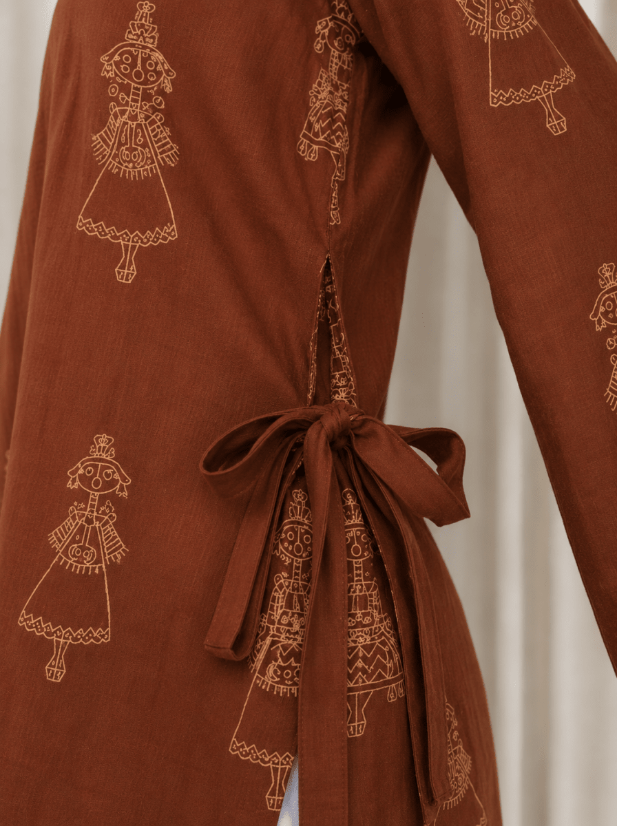 Rust Dollki Cotton Kurti - Soraani
