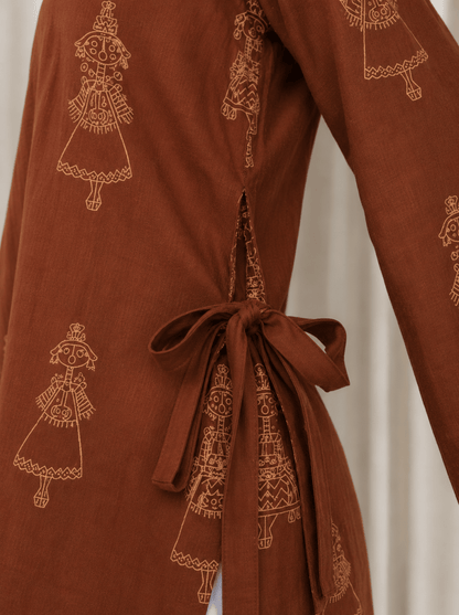 Rust Dollki Cotton Kurti - Soraani