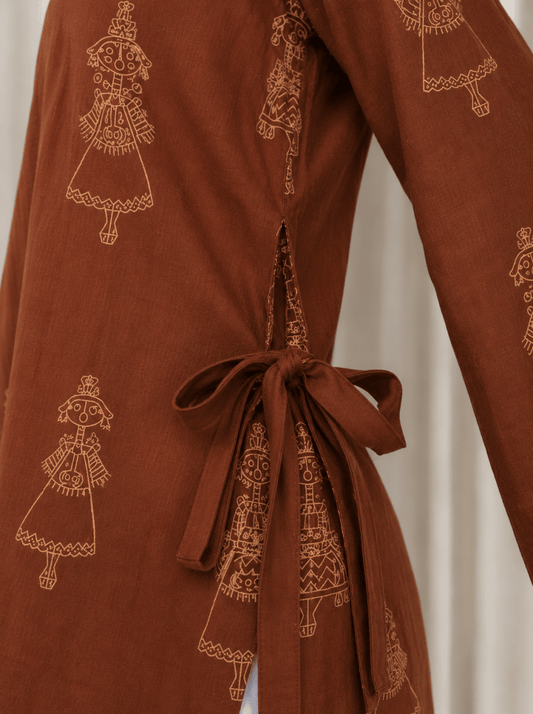 Rust Dollki Cotton Kurti - Soraani