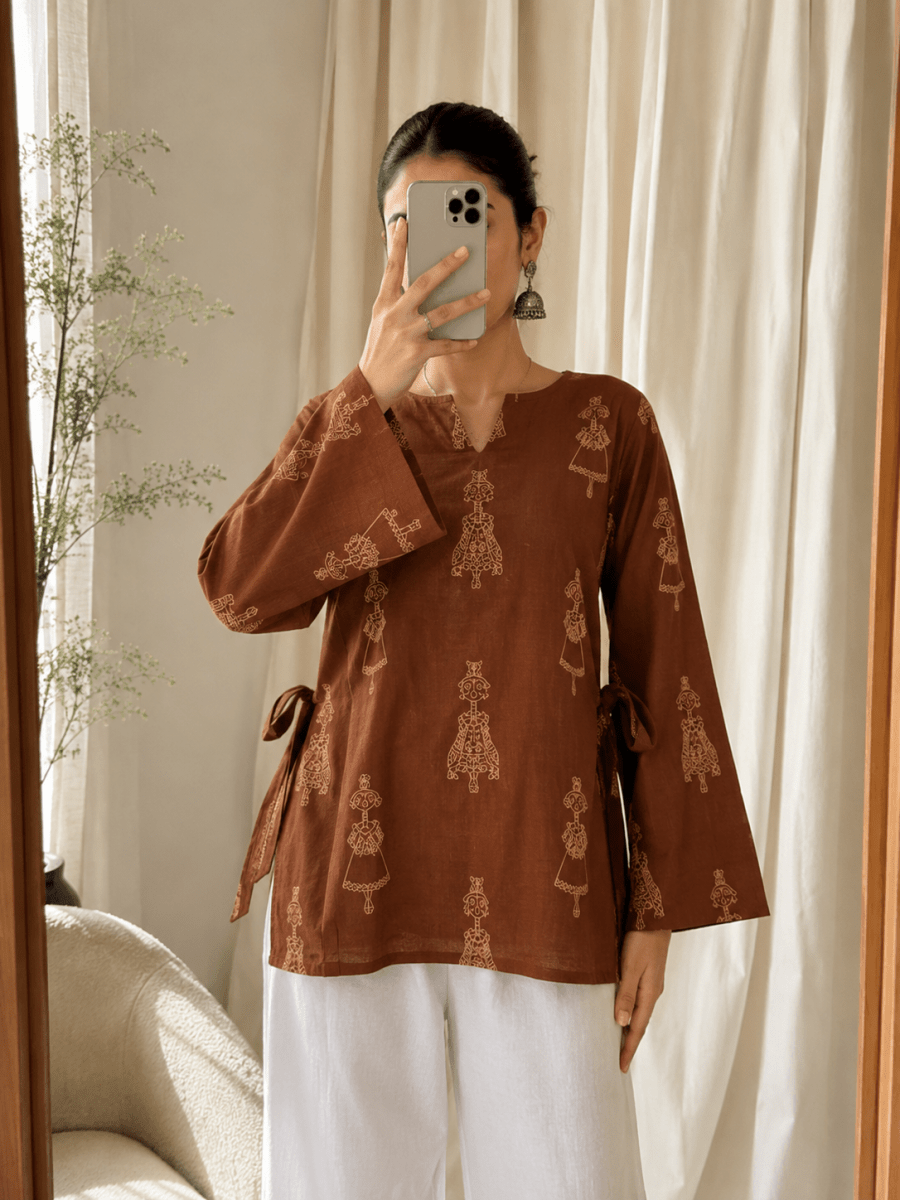 Rust Dollki Cotton Kurti - Soraani