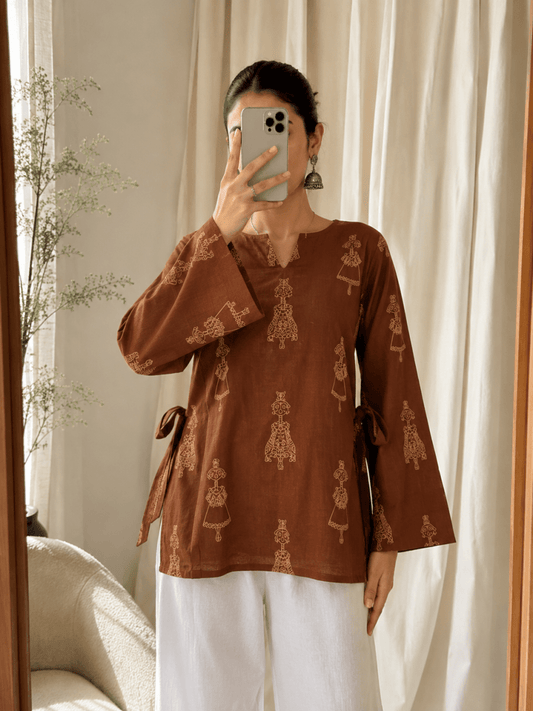 Rust Dollki Cotton Kurti - Soraani
