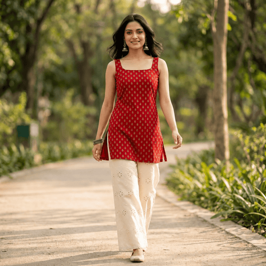 Soraani Ira Rust Muse Kurti - Soraani